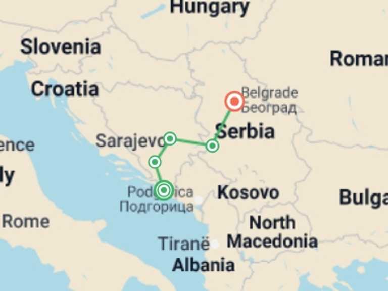 Map itinerary of Europe Tour in September 2026 with 5 destination visits for the trip: Premium Balkans