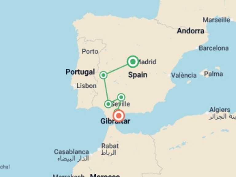 Map of Europe Tour with 4 destination visits for the trip: Capital to Coast - 4 days