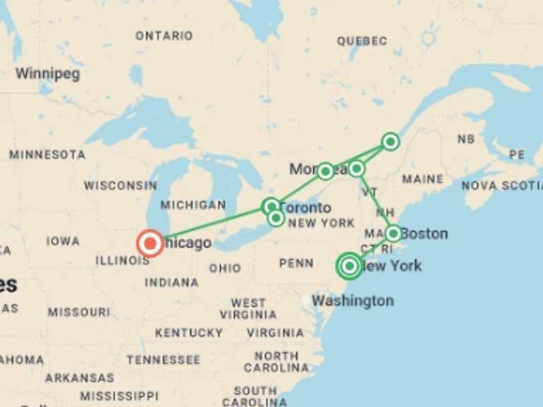 Map of Chicago City sightseeing Tour with 9 destination visits for the trip: Essential East Coast, Niagara and Chicago