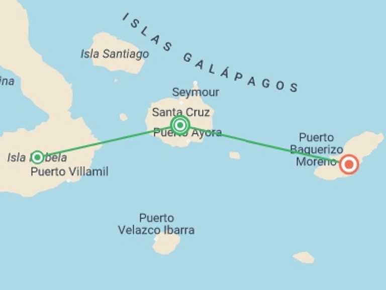 Map itinerary of Ecuador Tour in September 2027 with 5 destination visits for the trip: Galápagos Express Adventure: Wilderness & Wildlife