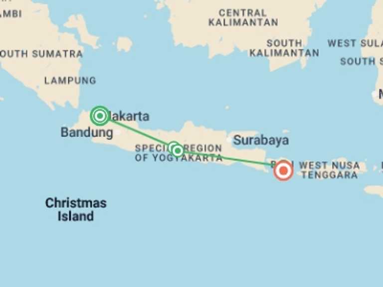 Map itinerary of Asia Tour in Fall with 5 destination visits for the trip: Premium Java and Bali