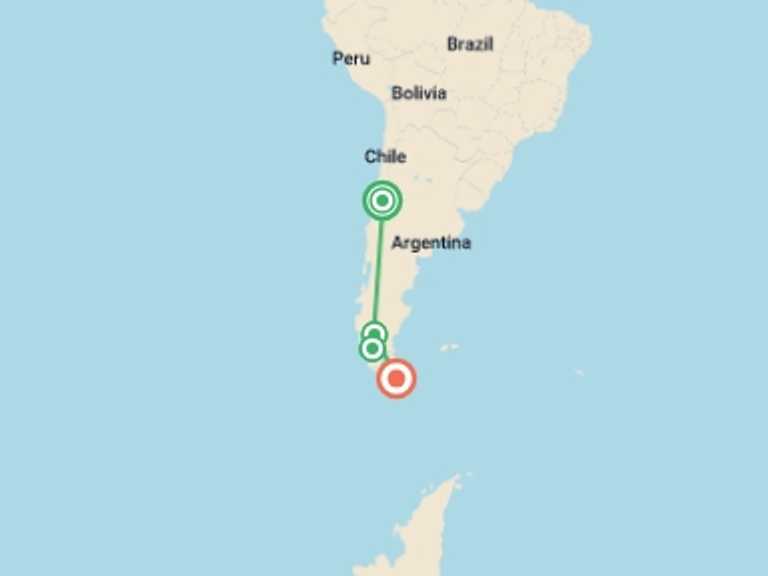 Map itinerary of Puerto Natales Tour in January 2026 with 4 destination visits for the trip: Premium Patagonia