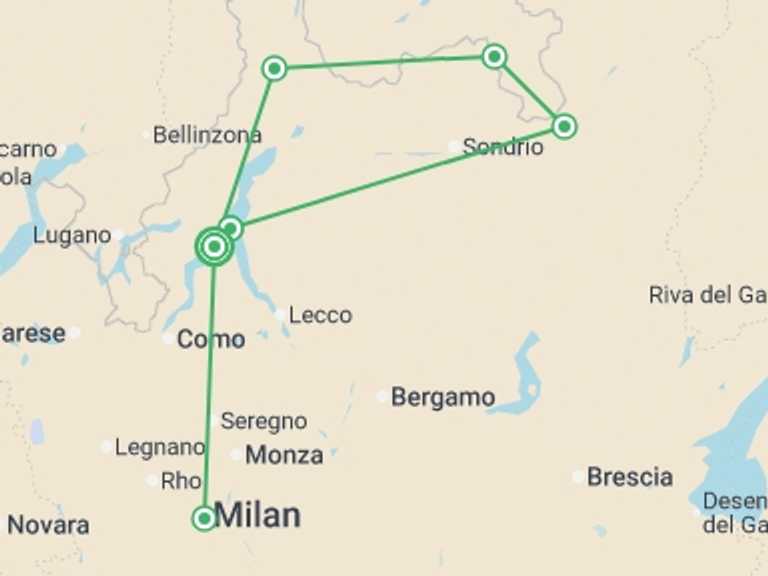 Map itinerary of Europe Tour in October 2026 with 3 destination visits for the trip: Lake Como, Saint Moritz & Milan (3 Star) - 8 days