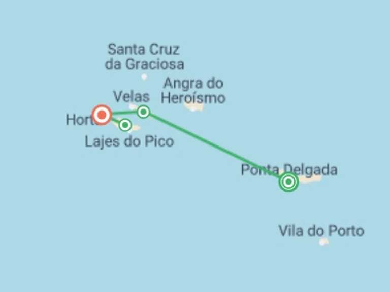Map of Europe Tour with 4 destination visits for the trip: Highlights of the Azores