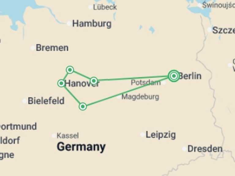 Map of Europe Tour with 2 destination visits for the trip: Northern Germany