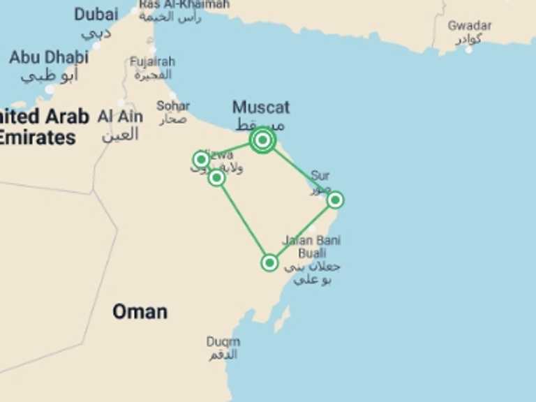 Map of a Shopping and Markets Tour with 5 destination visits for the trip: Discover Oman