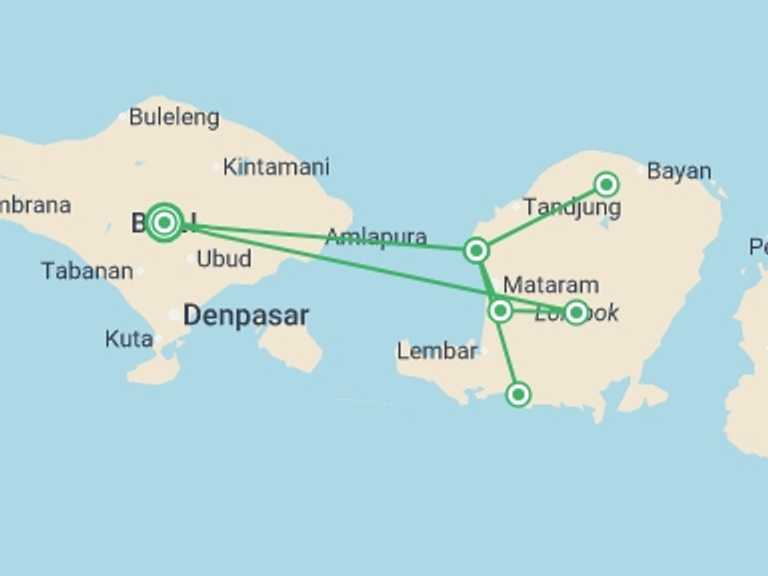 Map of South East Asia Getaways and short breaks Tour with 4 destination visits for the trip: Explore Lombok, Private Tour