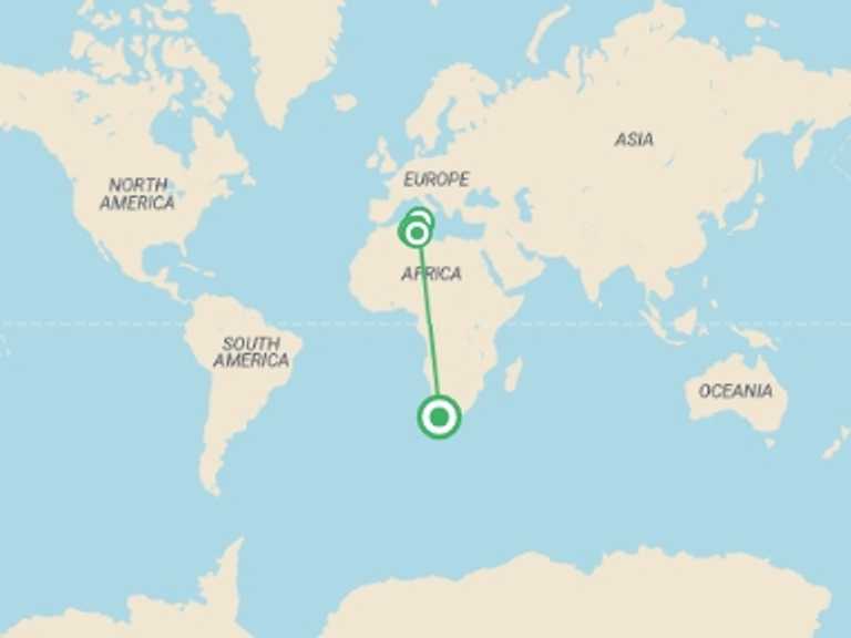 Map of South Africa Tour with 5 destination visits for the trip: Tunisia Eclipse Adventure 2027 - Deluxe tour