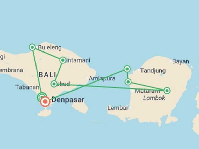Map itinerary of Senggigi Tour in December 2026 with 8 destination visits for the trip: Bali & Beyond: The Perfect Island Loop