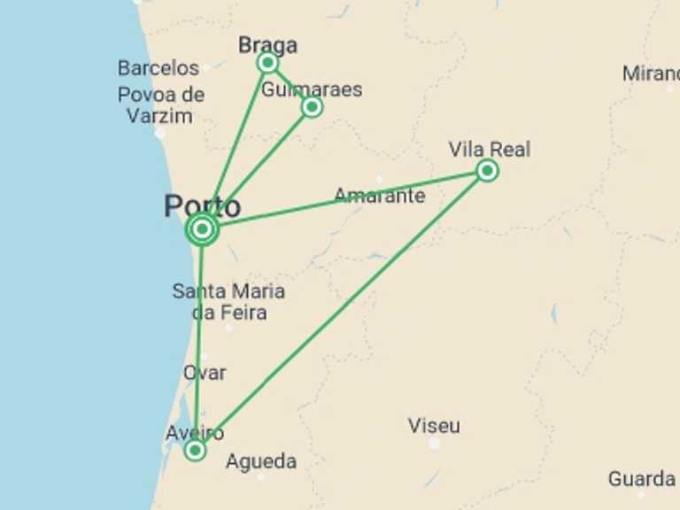 Map of Porto Explorer Tour with 2 destination visits for the trip: Porto & the Douro Valley Private Discovery