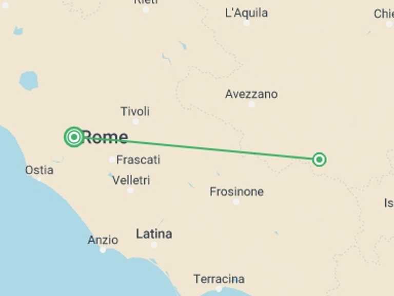 Map itinerary of Italy Tour in September 2027 with 2 destination visits for the trip: Italian Apennines: Walks & Wildlife