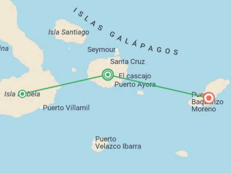 Map itinerary of South America Tour in March 2026 with 5 destination visits for the trip: Galápagos Express Adventure: Wilderness & Wildlife