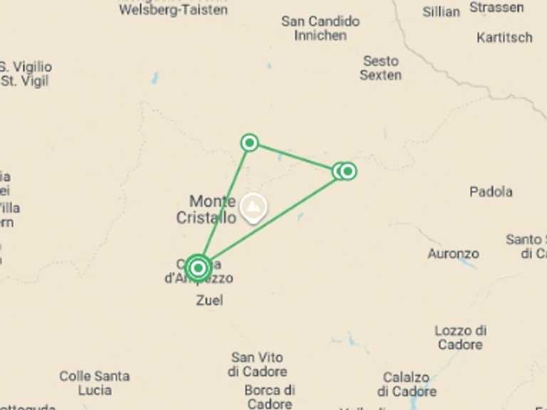 Map of Europe Tour with 5 destination visits for the trip: Dolomites Guided Hike
