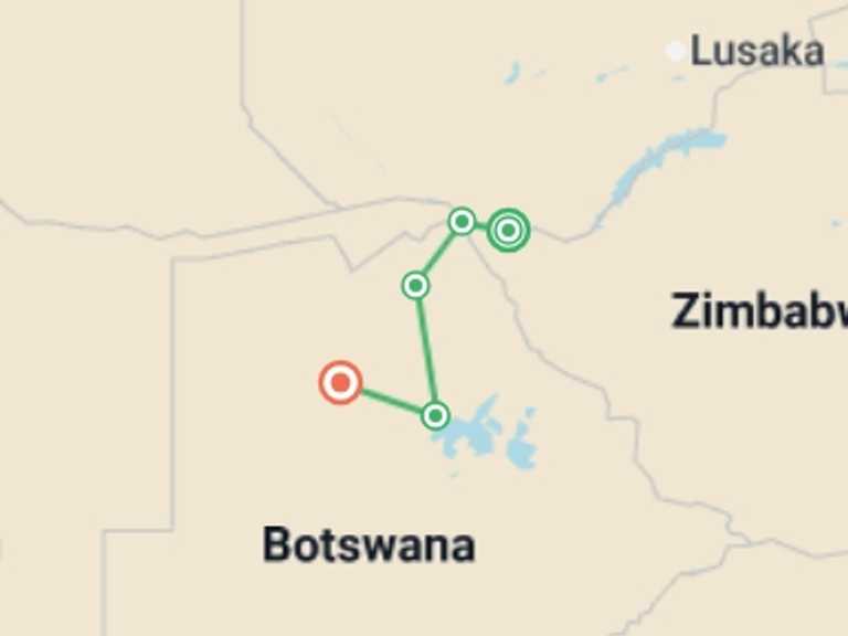 Map of Kasane Tour with 5 destination visits for the trip: Botswana Family Safari Comfort