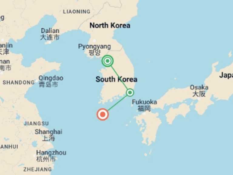 Map itinerary of South Korea Tour in December 2025 with 4 destination visits for the trip: Seoul, Busan, and Jeju Island