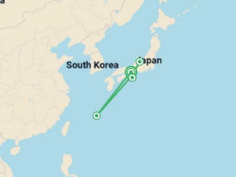 Map itinerary of Osaka Tour in October 2026 with 7 destination visits for the trip: Walk the Kumano Kodo