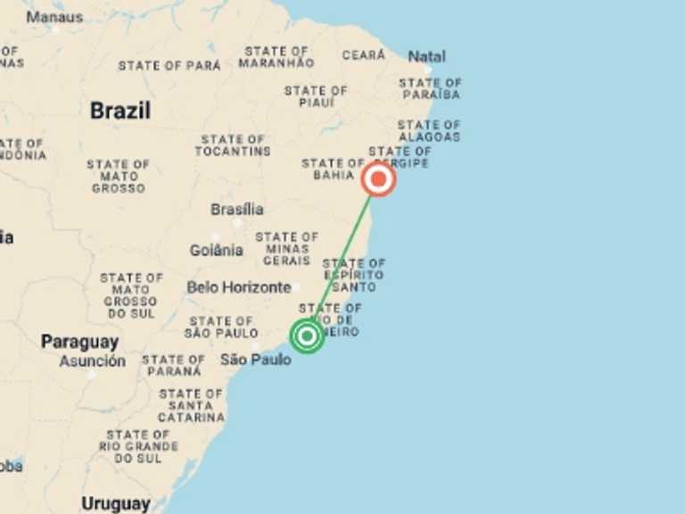 Map of Rio de Janeiro Natural landmarks sightseeing Tour with 2 destination visits for the trip: 9 days in Rio de Janeiro and Salvador