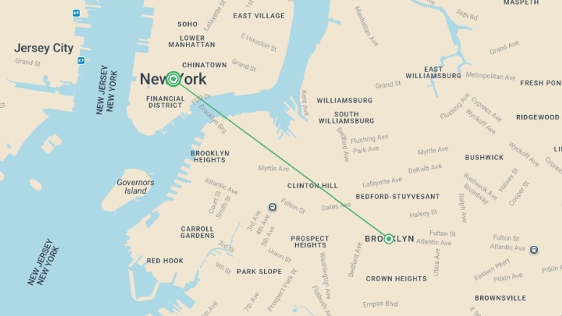 A map showing the tour itinerary for the trip: New York City Explorer - 3 days, starting in New York, USA and ending in New York, USA going through 1 other destinations.
