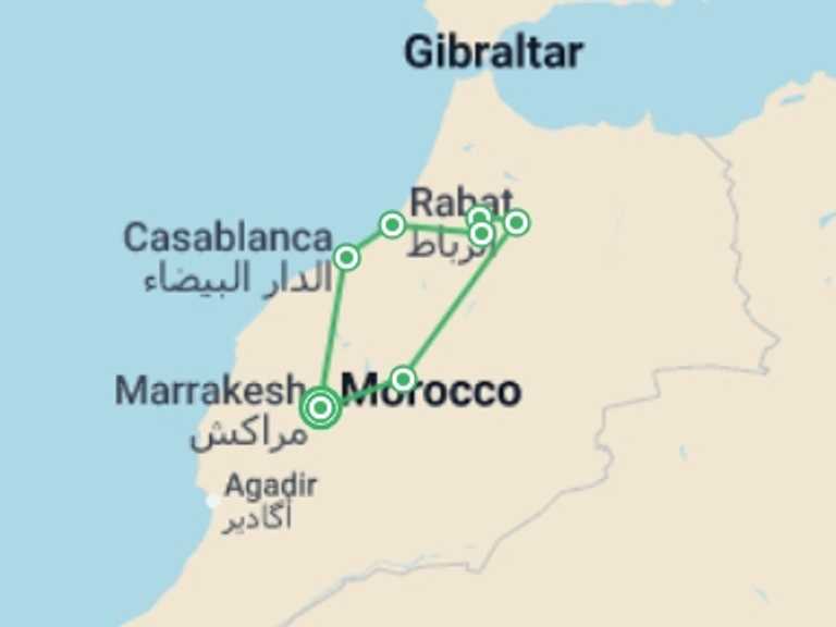 Map of Marrakech Walking Tour with 4 destination visits for the trip: Marrakesh and Imperial Capitals