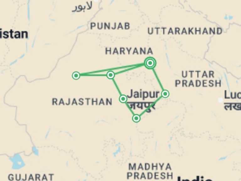 Map of Jaipur Tour with 6 destination visits for the trip: Northern India Family Holiday Comfort