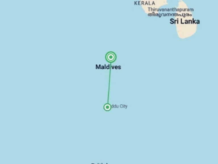Map of 8-Day Maldives Tour with 2 destination visits for the trip: Active Maldives Adventure - 8 days