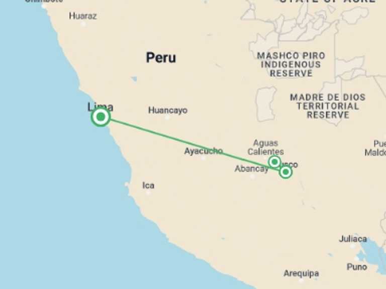 Map of Lima Tour with 4 destination visits for the trip: Lares Trek