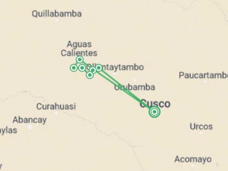 Map of Peru Tour with 6 destination visits for the trip: Classic Inca Trail to Machu Picchu 4 days – GROUP SERVICE