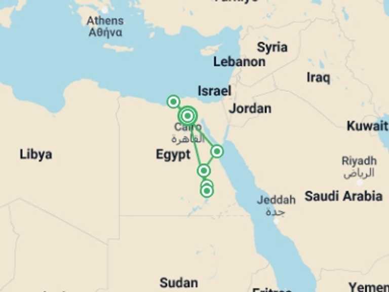 Map of Luxor Tour with 6 destination visits for the trip: Highlights of Egypt