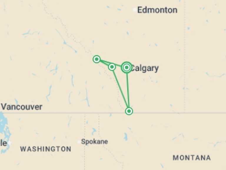 Map of North America Tour with 4 destination visits for the trip: Active Canadian Rockies Adventure
