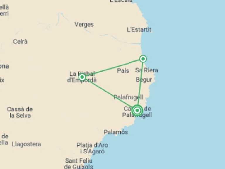 Map of 5-Day Europe Tour with 4 destination visits for the trip: Contrasts of Catalonia (Catalunya) Cycling
