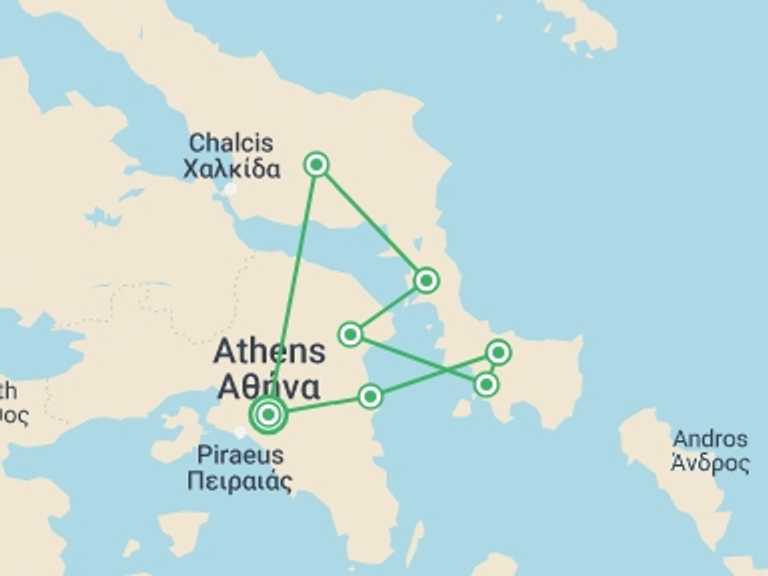 Map of Athens Cultural, religious and historic sites Tour with 1 destination visits for the trip: Greek Island Cruise