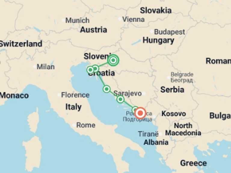 Map of Zagreb City sightseeing Tour with 4 destination visits for the trip: Captivating Croatia - 9 days
