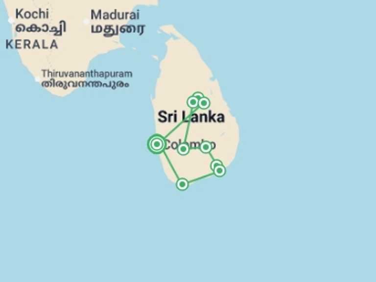 Map itinerary of Asia Tour in November 2026 with 10 destination visits for the trip: Sri Lanka: See & Experience it all in 10 days, Luxury Tour