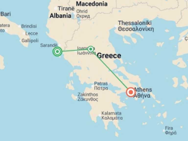 Map of Corfu Explorer Tour with 3 destination visits for the trip: Corfu to Athens: Meteora & The Emerald Island