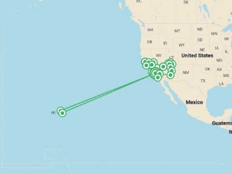 Map of Maui Tour with 12 destination visits for the trip: Los Angeles to Honolulu Loop - 20 days