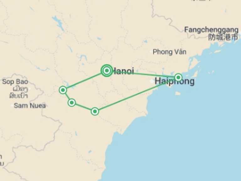 Map of Asia Tour with 5 destination visits for the trip: Cycle Northern Vietnam