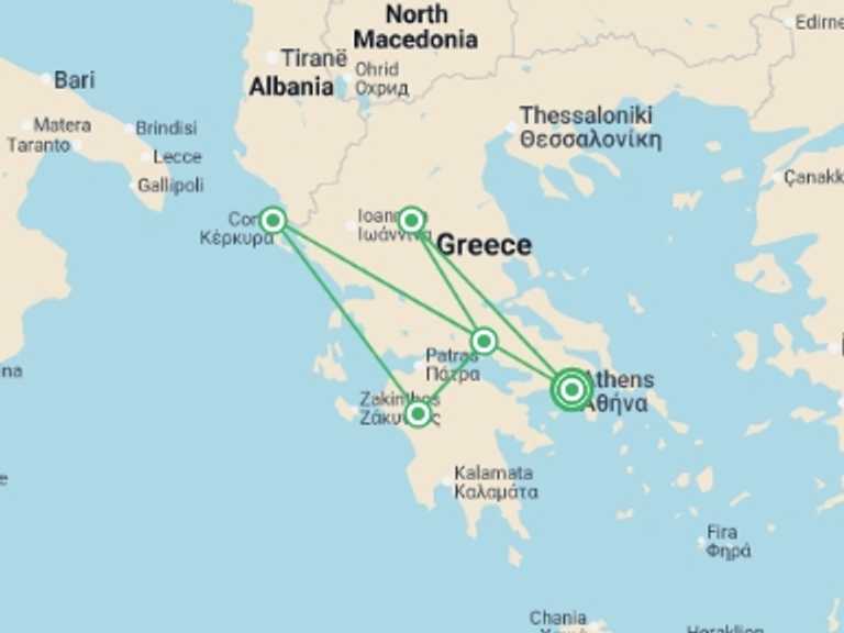 Map of Europe Tour with 5 destination visits for the trip: Unforgettable Ancient Greece, French-speaking Guide