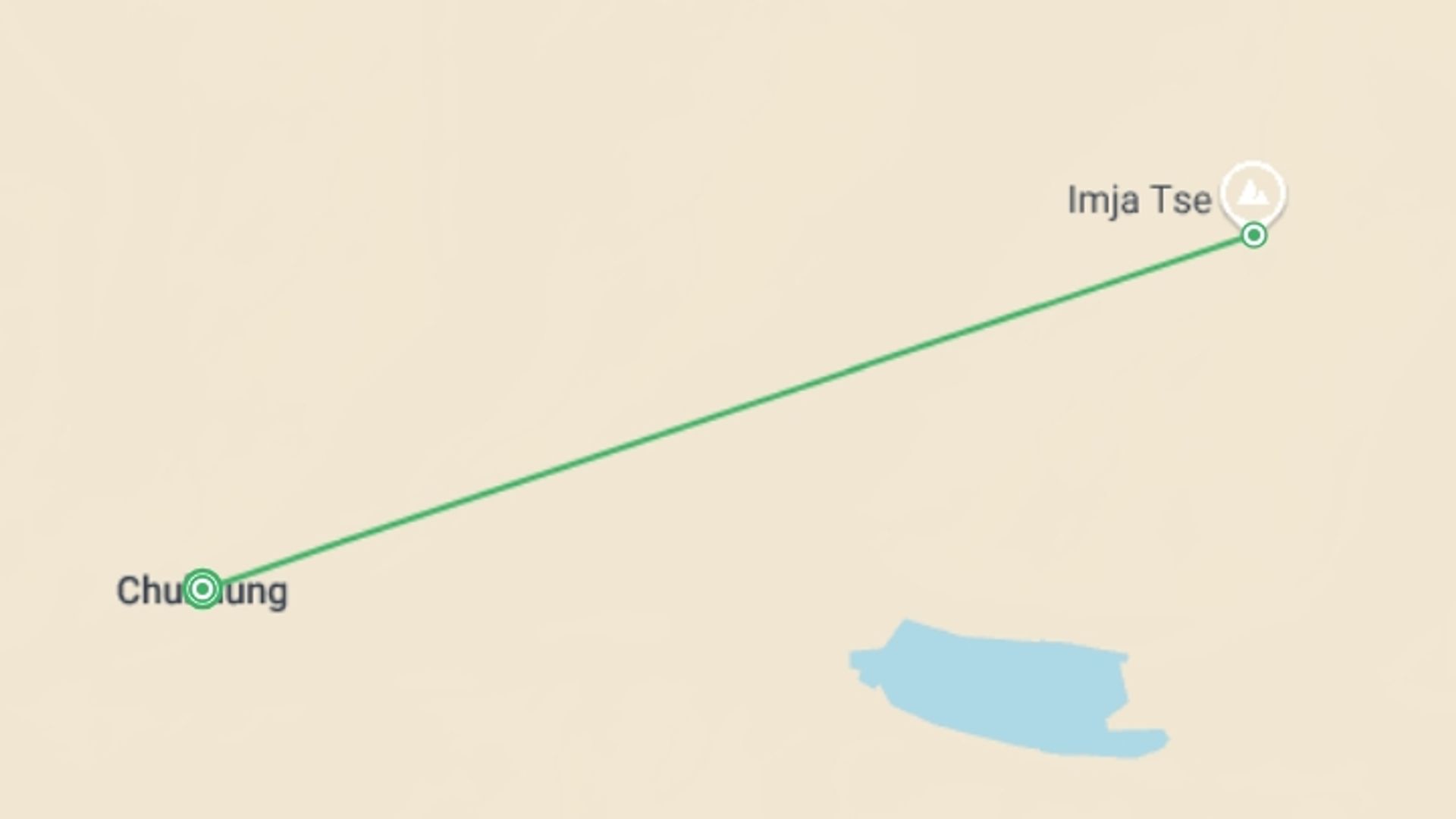 A map showing the tour itinerary for the trip: Island Peak Climbing From Chhukung, starting in Chukhung, Nepal and ending in Chukhung, Nepal going through 2 other destinations.