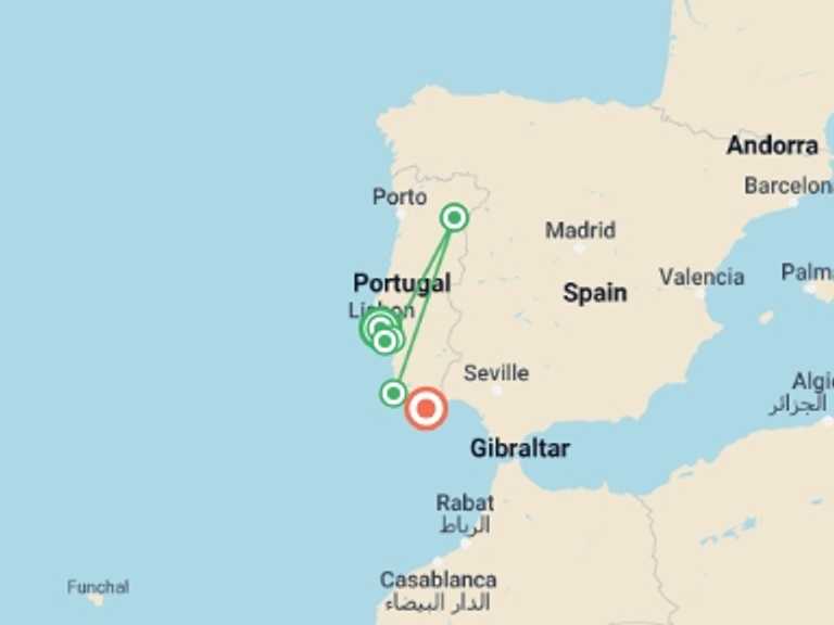 Map of Lisbon Tour with 6 destination visits for the trip: Cycle Portugal - Lisbon to Algarve
