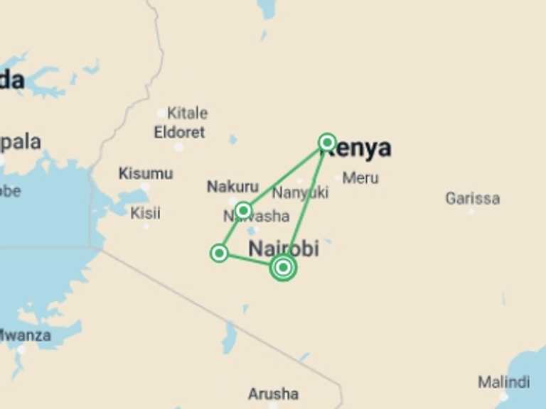 Map of 8-Day Kenya Tour with 5 destination visits for the trip: Kenya Up Close (superior) - 8 days