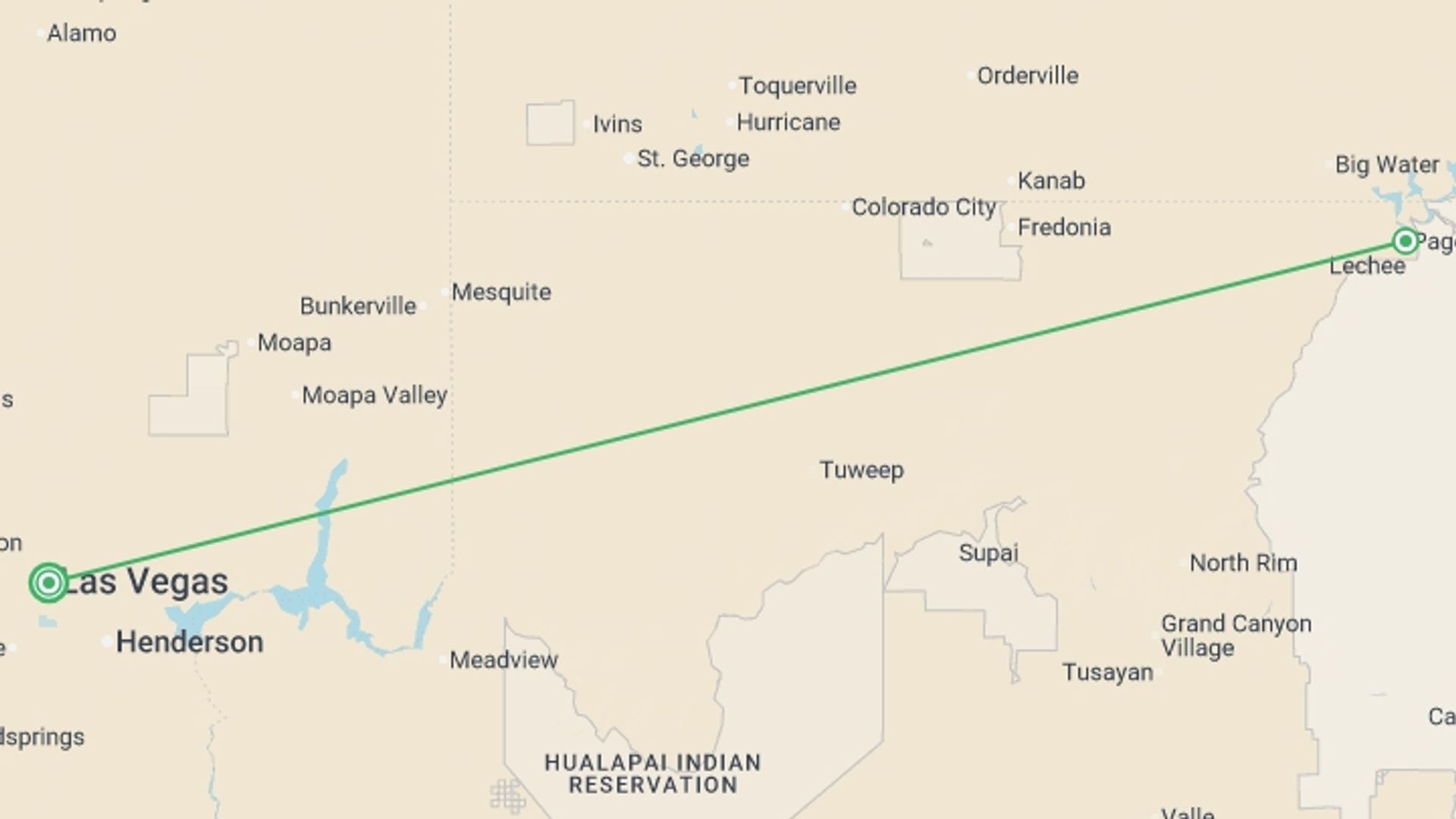 A map showing the tour itinerary for the trip: Monument Valley & Antelope Canyon - 3 days, starting in undefined, USA and ending in undefined, USA going through 0 other destinations.