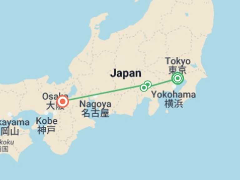 Map itinerary of Kyoto Tour in March 2026 with 4 destination visits for the trip: Japan Express