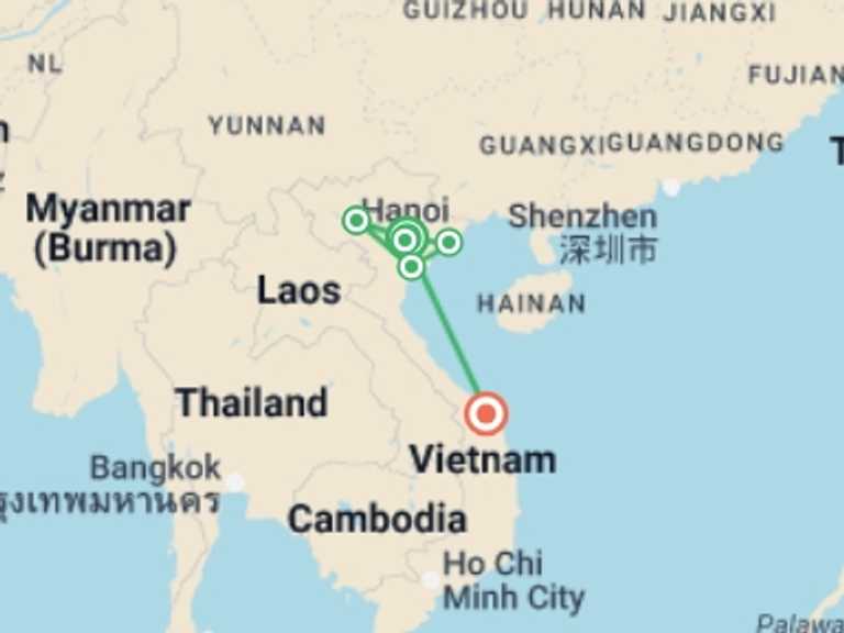Map of a Eco Tour with 10 destination visits for the trip: 11-day Private Tour: Vietnam's Green Getaway