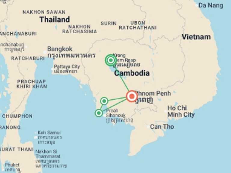 Map itinerary of Asia Tour in November 2026 with 4 destination visits for the trip: Solo-ish Cambodia
