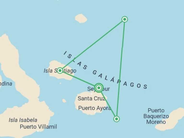 Map itinerary of Baltra Island Tour in Fall with 5 destination visits for the trip: YACHT ISABELA II SEABIRD SANCTUARY EXPEDITION (Mon - Fri)