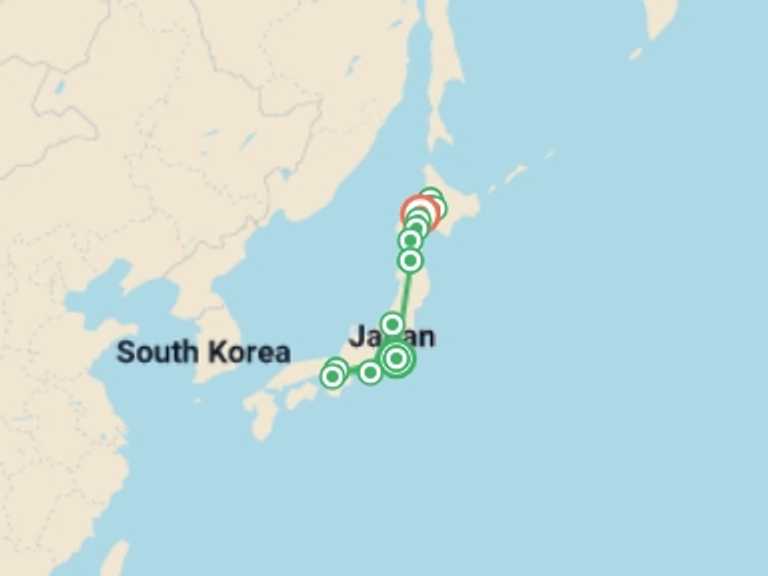 Map itinerary of Osaka Tour in September 2025 with 12 destination visits for the trip: Japan Adventure