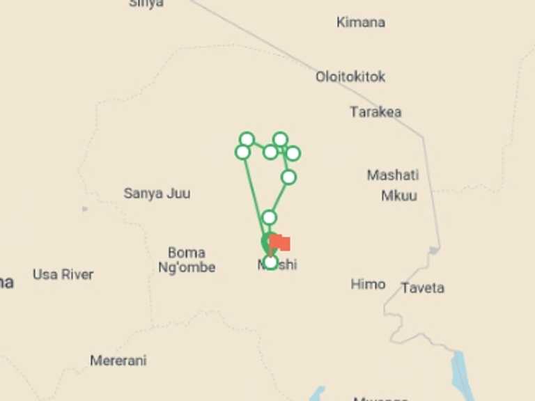 Map of Moshi Climbing Tour with 9 destination visits for the trip: Kilimanjaro - Machame route 