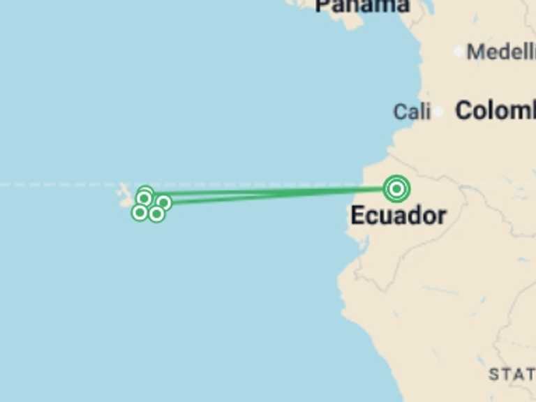 Map of Andes Tour with 5 destination visits for the trip: Highlights of Quito and Galapagos Cruise