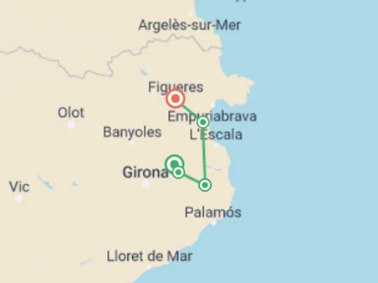 Map of Europe Bicycle Tour with 6 destination visits for the trip: Catalonia by Bike for Families