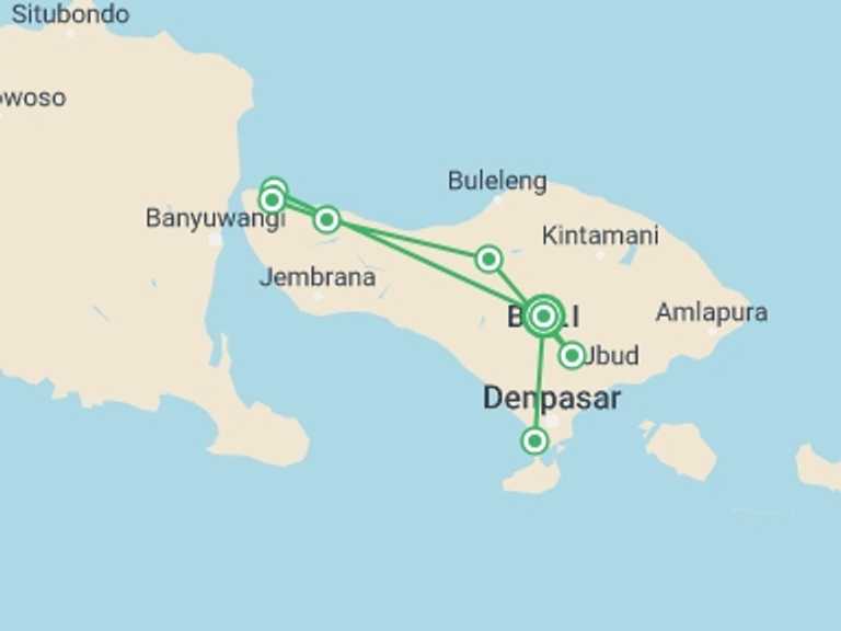 Map of Indonesia Tour with 7 destination visits for the trip: Bali Round Trip